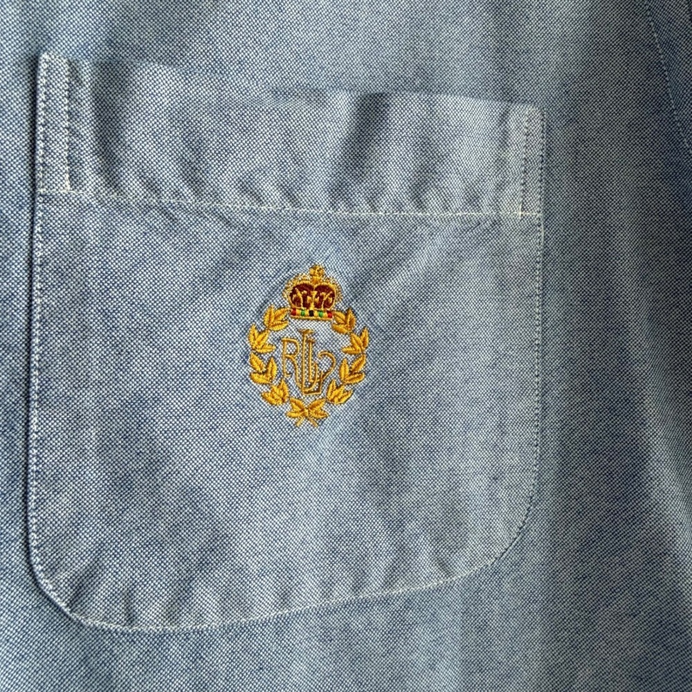 Vtg Ralph Lauren Shirt Button Down Chambray Embroidered Crest Logo LS Cotton Top - Picture 5 of 8